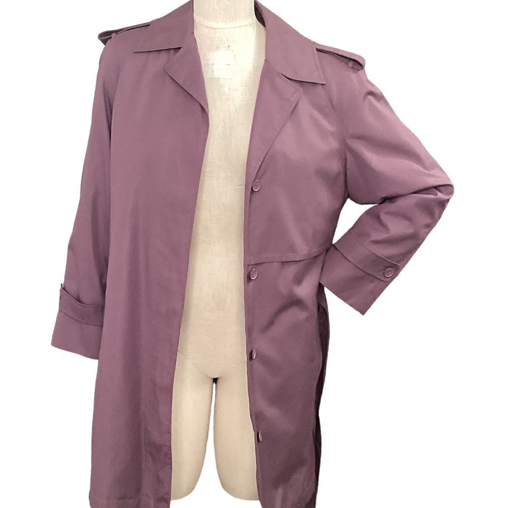 VTG 80s London Towne Trench Coat Zip Out Plush Lining Sz 8 Mauve 171F - Picture 3 of 13